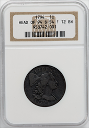 1794 1C S-54 Head of 1794 BN MS Lincoln Cents NGC F12