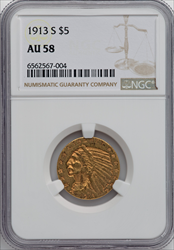 1913-S $5 Indian Half Eagles NGC AU58