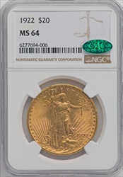 1922 $20 CAC Saint-Gaudens Double Eagles NGC MS64