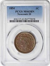 1854 Large Cent Newcomb 20 MS63BN PCGS