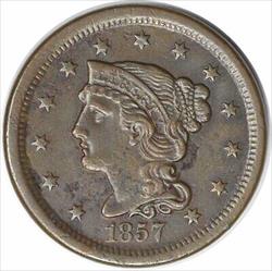 1857 Large Cent Small Date AU Uncertified #319