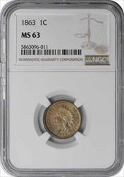 1863 Indian Cent MS63 NGC