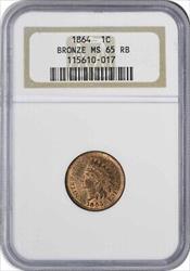 1864 Indian Cent Bronze MS65RB NGC