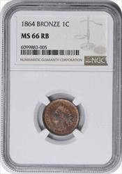 1864 Indian Cent Bronze MS66RB NGC
