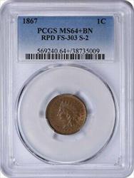 1867 Indian Cent RPD FS-303 MS64+BN PCGS