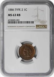 1886 Indian Cent Variety 2 MS63RB NGC