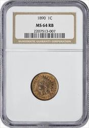 1890 Indian Cent MS64RB NGC