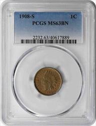 1908-S Indian Cent MS63BN PCGS