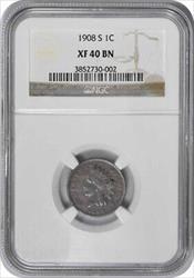 1908-S Indian Cent EF40BN NGC