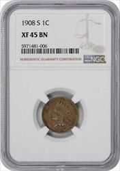 1908-S Indian Cent EF45BN NGC