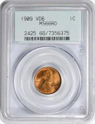 1909 VDB Lincoln Cent MS66RD PCGS