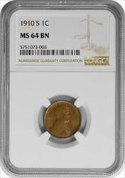 1910-S Lincoln Cent MS64BN NGC