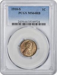 1910-S Lincoln Cent MS64RB PCGS