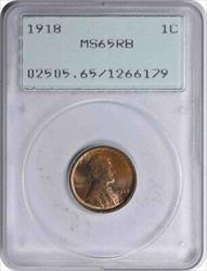 1918 Lincoln Cent MS65RB PCGS