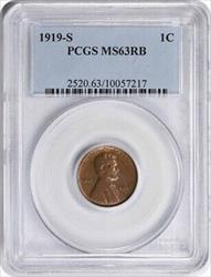 1919-S Lincoln Cent MS63RB PCGS