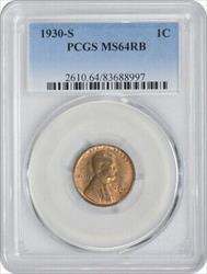 1930-S Lincoln Cent MS64RB PCGS