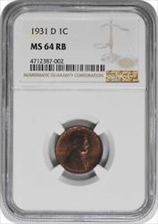 1931-D Lincoln Cent MS64RB NGC