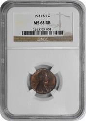 1931-S Lincoln Cent MS63RB NGC