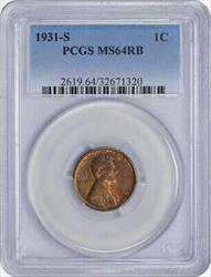1931-S Lincoln Cent MS64RB PCGS