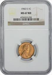 1942-S Lincoln Cent MS67RD NGC