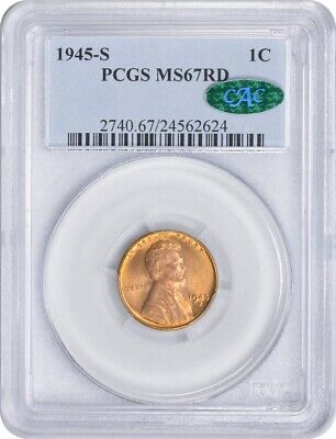 1945-S Lincoln Cent MS67RD PCGS (CAC)