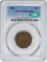 1865 Two Cent Piece MS64BN PCGS (CAC)