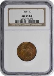 1868 Two Cent Piece MS64RB NGC
