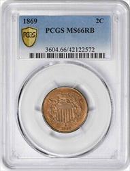 1869 Two Cent Piece MS66RB PCGS