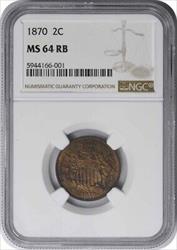 1870 Two Cent Piece MS64RB NGC