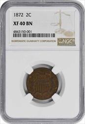 1872 Two Cent Piece EF40BN NGC