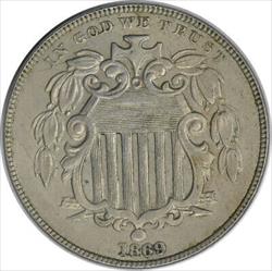1869 Shield Nickel AU Uncertified #1012