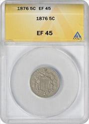 1876 Shield Nickel EF45 ANACS