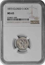1873 Three Cent Nickel Closed 3 MS65 NGC