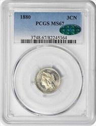 1880 Three Cent Nickel MS67 PCGS (CAC)