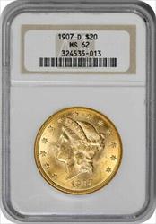 1907-D $20 Gold Liberty Head MS62 NGC
