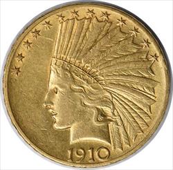 1910 $10  Indian AU Slider Uncertified #143