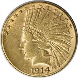 1914 D $10  Indian AU Slider Uncertified #145