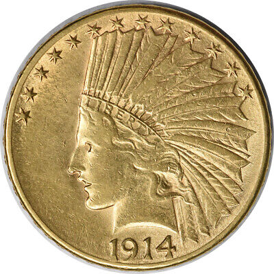 1914 D $10  Indian AU Slider Uncertified #145