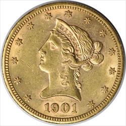 1901 S $10  Liberty Head AU Slider Uncertified #942