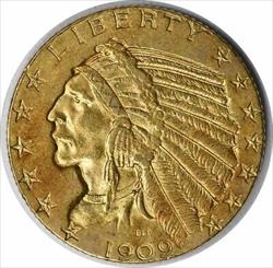 1909 $5 Gold Indian AU58 Uncertified #1119
