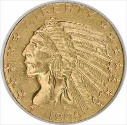 1909-D $5 Gold Indian AU58 Uncertified #1124