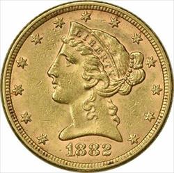 1882 $5 Gold Liberty Head AU58 Uncertified #157