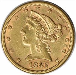 1882 $5 Gold Liberty Head AU Uncertified #1151