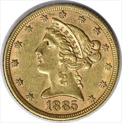 1885 $5 Gold Liberty Head AU Uncertified #211