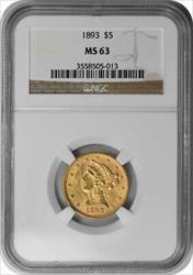 1893 $5 Gold Liberty Head MS63 NGC