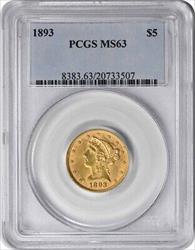 1893 $5 Gold Liberty Head MS63 PCGS