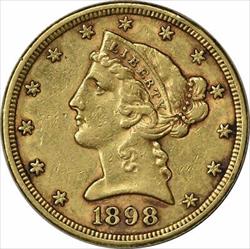 1898-S $5 Gold Liberty Head AU Uncertified #251