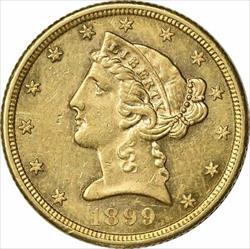 1899-S $5 Gold Liberty Head AU58 Uncertified #328