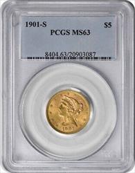 1901-S $5 Gold Liberty Head MS63 PCGS