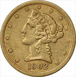 1902-S $5 Gold Liberty Head EF Uncertified #1058